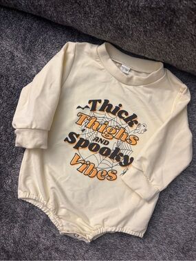 Infant Cream Long-Sleeve One-Piece with Orange & Black Halloween Graphic
